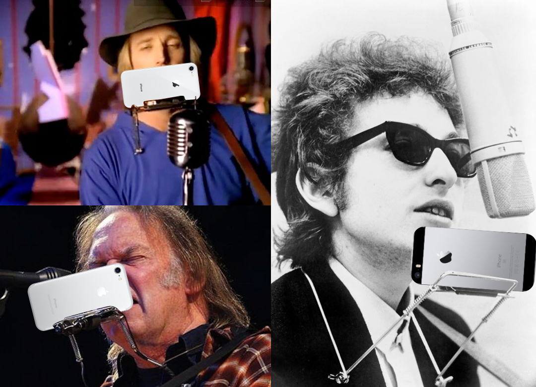 Harmonica neck holders but iphones
